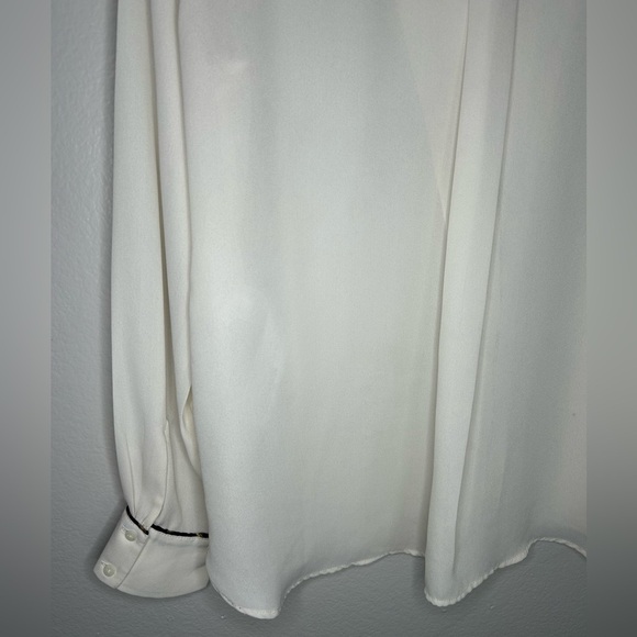 ZARA silky Ivory blouse w/ animal-print piping trim size S - Picture 9 of 14